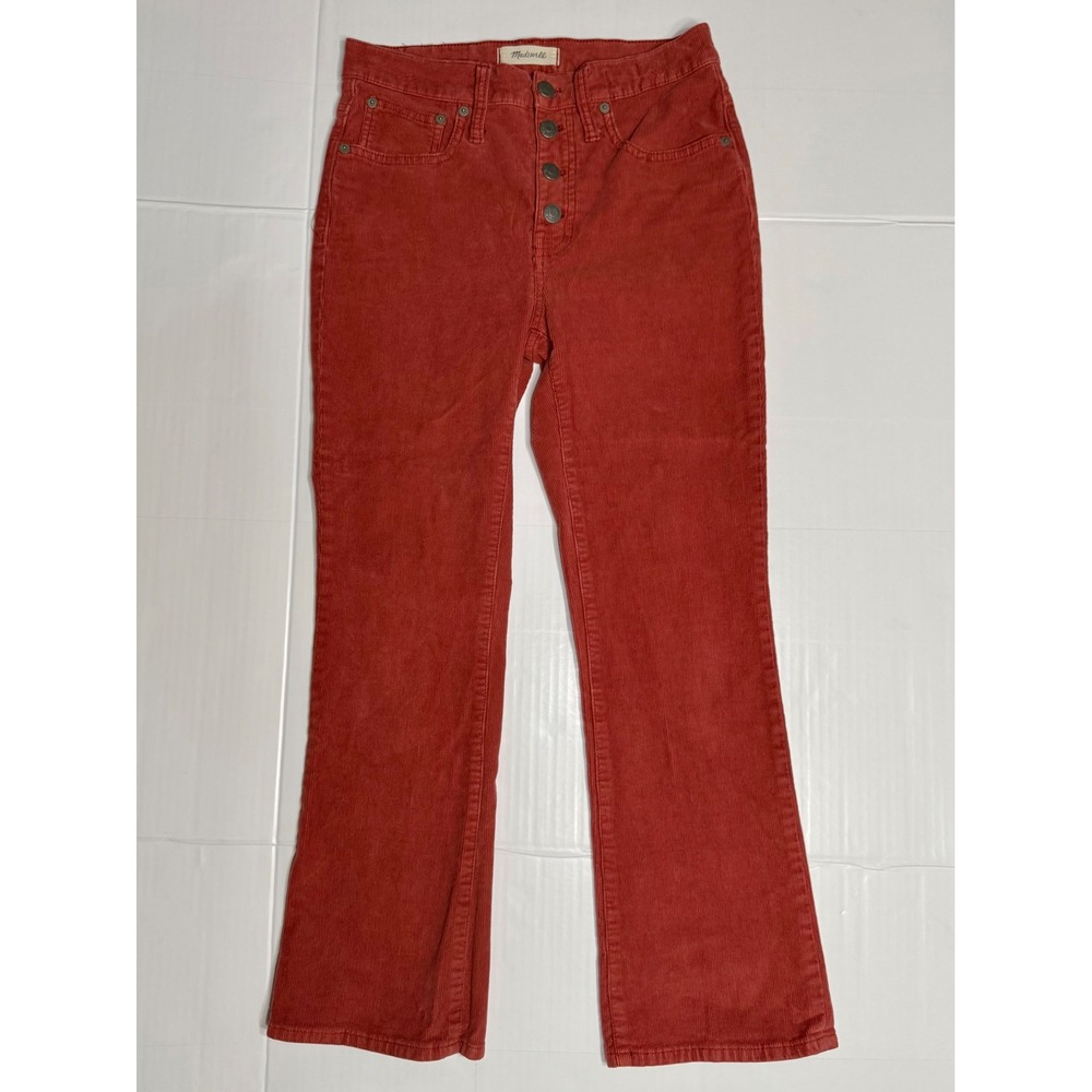 Madewell Cali Demi-Boot Corduroy Pants Rust Red Button Fly Size 26 A1